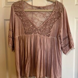 POL Pink Embellished Pleated Blouse